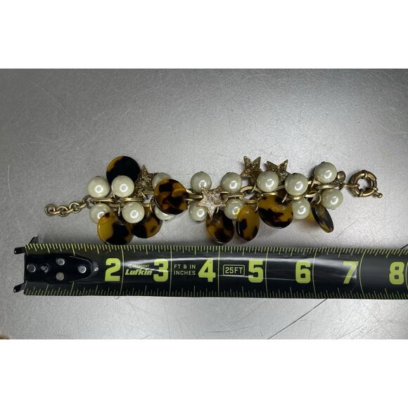 Y2K JCrew Set Pearl Tortoise Shell Stars Charm Necklace Bracelet Statement - Picture 6 of 6